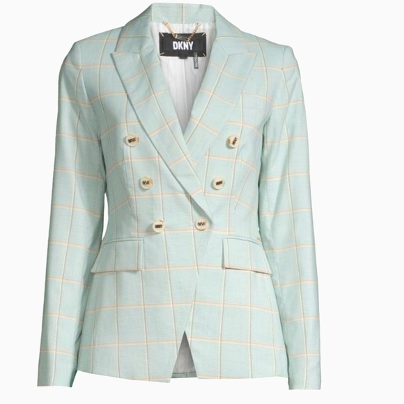 DKNY WOMEN'S DOUBLE BREASTED BLAZER IN MINT GREEN DOUBLE-BREASTED PATTERN - Picture 1 of 8